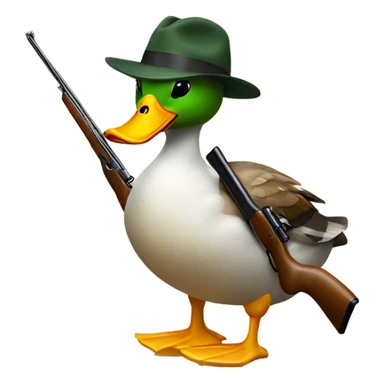 Duck holding a hunting rifle sticker