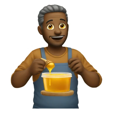 Man eating honey by hand from honey pot  sticker