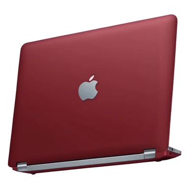 dark red coloured macbook, angled view, half closed sticker