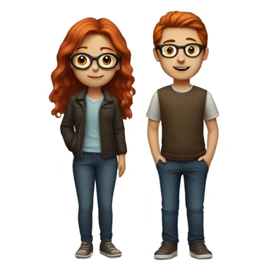 red hair girl with brown hair boy in glasses sticker