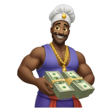 genie holding the big stack of money sticker