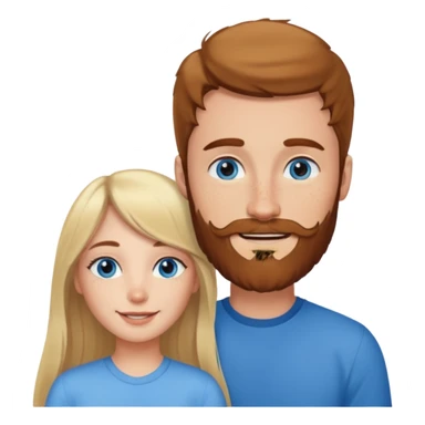 Woman with blue eyes and long blond hair and a bang in love with brown hait man with beard and freckles sticker