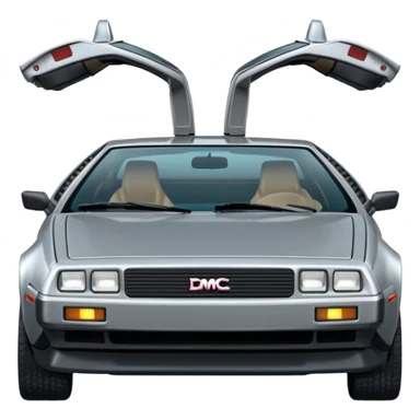 Silver DMC 12 Delorean, closed doors, backside view sticker