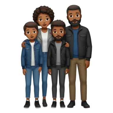 A loving black family of four (4). With a mother,  a little brother, a 15 yr old daughter, and a father with a beard, all dressed in urban chic clothing sticker