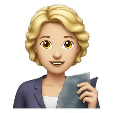 White woman with document on hand sticker