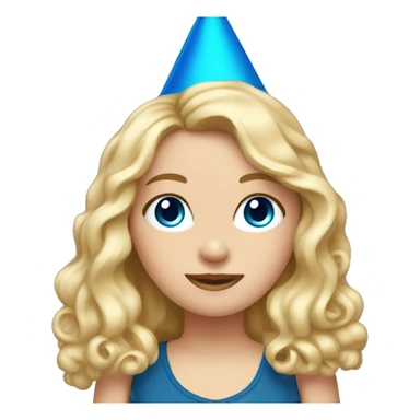 White Girl with blue eyes long curly blonde hair wearing a party hat   sticker