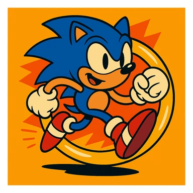 Add a large gold ring in front of Sonic the Hedgehog, keeping the vibrant cartoon style with bright colors and dynamic shading. sticker