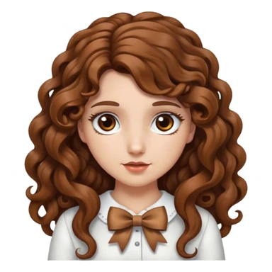 white girl with long brown curly hair and brown eyes and bow in hair sticker