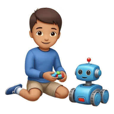 Little boy playing with toy robot on the floor sticker