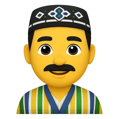 Сгенерируй мне в стиле ЭПЛ ЭМОДЗИ Узбека, на пнг фоне. У него будет тюбитейка и халат. На пнг фоне (без фона) sticker