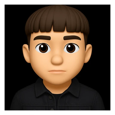 Re-dress the young man wearing a black denim jacket. Maintain the 3D emoji style look in the edit. sticker