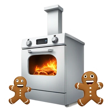 Oven with scared gingerbread man running away sticker