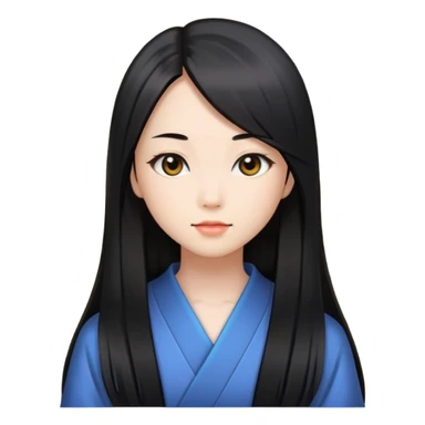a girl, long black straight hair, Japanese sticker