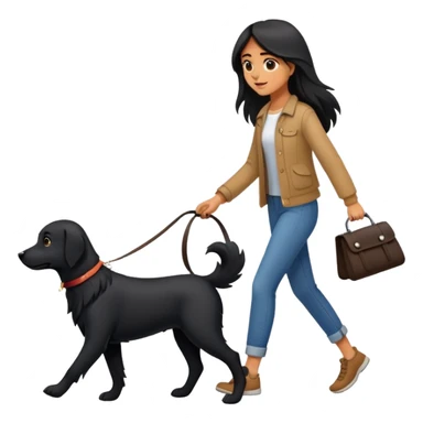A long-haired girl walking a black dog sticker
