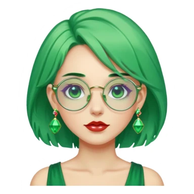 gem lover woman with gem accessories excessive amount gem glassess very big gem earrings green hair sticker