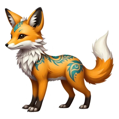 Epic Feral Rare Fantasy shiny cool fluffy Vernid-Trico-Fox-species-hybrid-animal by LiLaiRa, tribal-Art-tattoo-patterns , tufted ears, full body sticker