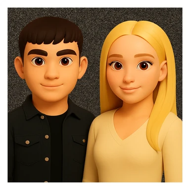 Spread the people apart in the image to create a small space between them while preserving the original style and background. sticker