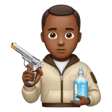 diddy shooting a gun in his right hand and baby oil in his left sticker