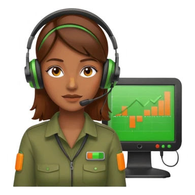 woman, brown hair, wearing a headset. she is controling limits on screen: green = ok, orange = bald überschritten, re = limite überschritten sticker