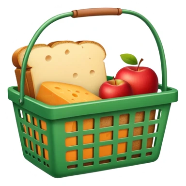 green grocery basket with an apple, cheese and bread sticker