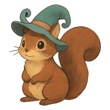 ghibli style squirrel with a whimsical hat sticker