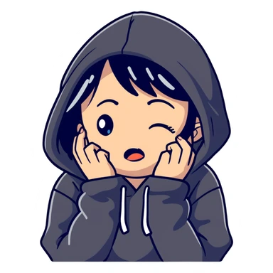 girl with black hair crying wearing a black hoodie sticker