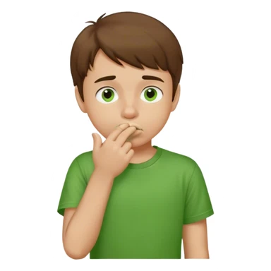 fair skin brown haired boy picking his nose green t shirt sticker