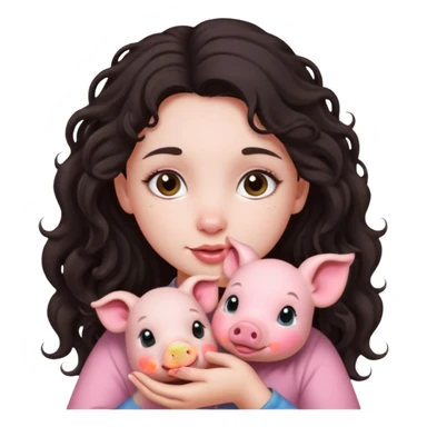 Ragazza bellissima capelli lunghi scuri con piccolo maialino sticker