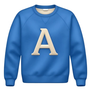 blue sweater with small letter A on upper right chest sticker