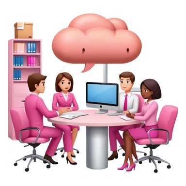 people in pink SPAM office setting with a SPAMGAGE meeting landscape  sticker