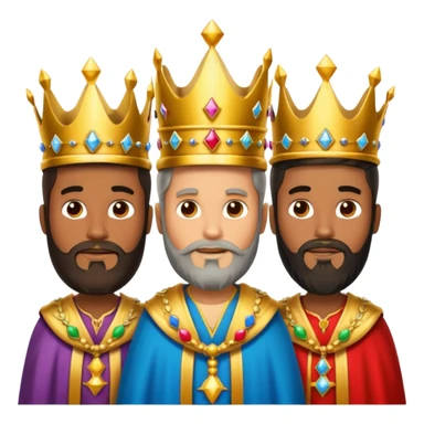 Un emoji de los tres reyes magos juntos(son tres hombres ,dos blancos y uno negro) sticker
