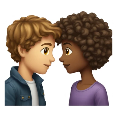 girl with brown long hair kissing a boy with short curly brown hair sticker