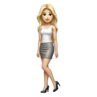 hyperrealist caucasian long blonde haired brown eyed woman white tank top gray tight mini skirt black high heel shoes full body sticker