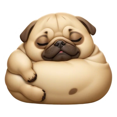 Cinematic Meme-Worthy Chubby Sleeping Fawn Pug Portrait Emoji, Head resting peacefully with a contented smile, showcasing a delightfully chubby build and a luxuriously soft fawn coat, eyes shut in a serene nap, Simplified yet hilariously adorable features, highly detailed, glowing with a soft, drowsy light, high shine, relaxed and utterly lovable, stylized with an air of playful laziness, bright and heartwarming, soft glowing outline, capturing the essence of a comically sleepy companion, so meme-worthy it feels like it could instantly become the next viral sensation of adorable slumber! sticker