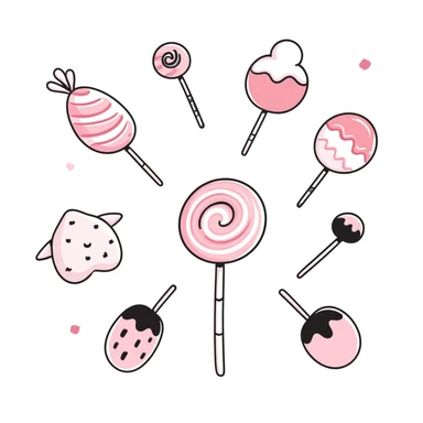 A4 portrait aspect ratio, high resolution, Japanese hand-drawn style, pink candy theme, with cute sweets, lollipops, marshmallows, soft pastel gradients, no text, for print or portrait use sticker