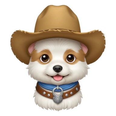 small white dog with a cow boy hat sticker