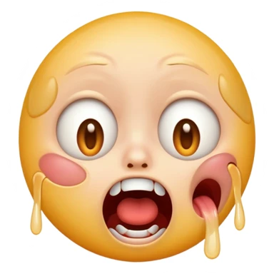 traumatized face emoji, exaggerated panic, pale skin, open mouth, cartoonish sticker