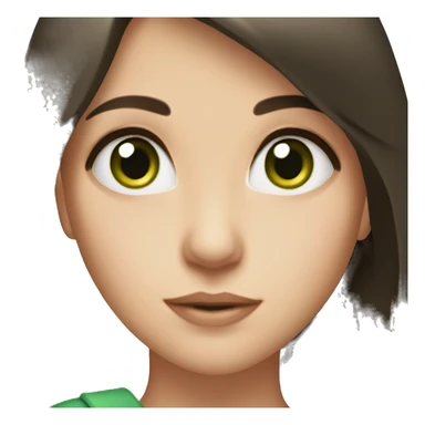 A brunette girl with fair skin and dark green eyes shows a heart sticker