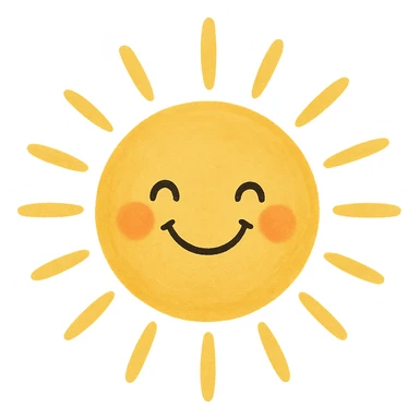 smiling sun with rays, cheerful and bright general style illustration sticker