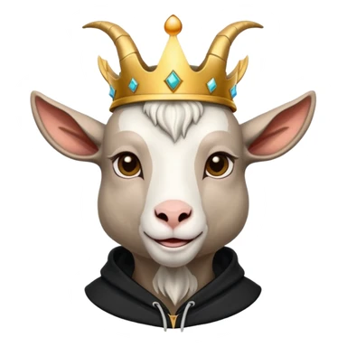 Goat with horns wearing black hoodie and a royal crown love sticker