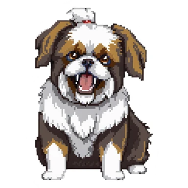 mad shih tzu dog baring teeth, fluffy fur, small dog with big eyes and angry expression sticker