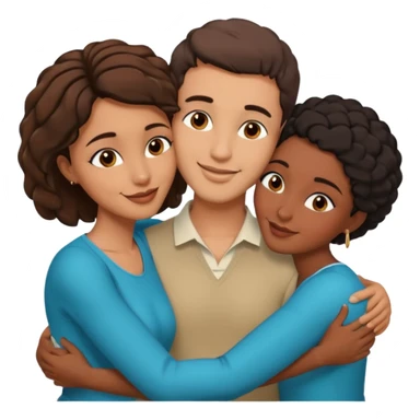  middle Eastern man with short brown hairwith two black african women both are African one is medium tone skin black and one is medium tone black with african hair styles. and they are all smiling and putting their arms around each other and kissing and hugging sexually  sticker