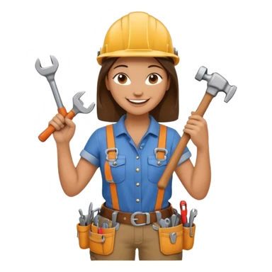 a handywoman holding a wrench in this right hand and a hammer in his left hand sticker