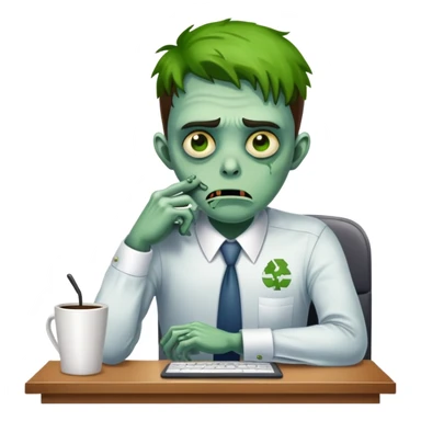 office zombie clerk with green skin looking tired and waiting for a coffee break sticker