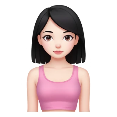 Cute girl with black hair long straight with pale skin and with pink crop top coquette sticker