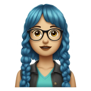a girl with blue hair and bangs and glasses kissing a girl with curly dark hair and bangs and glasses sticker