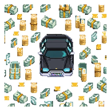car with stacks of cash and a customer, representing easy vehicle loans sticker