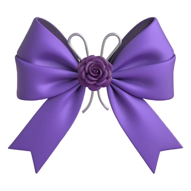 3D emoji gothic bow, deep purple satin, silver filigree, black rose accent, elegant and moody sticker
