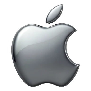 Metallic Apple logo emoji icon, chrome surface, sharp reflections, dark background, centered sticker
