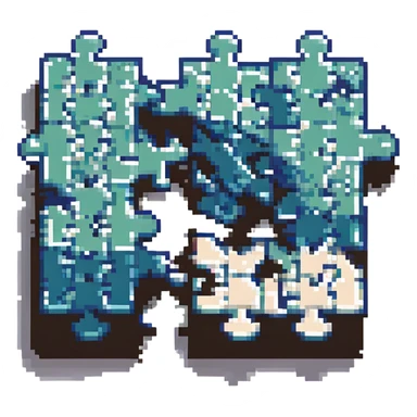 pixel art of puzzle pieces fitting together, collaboration sticker